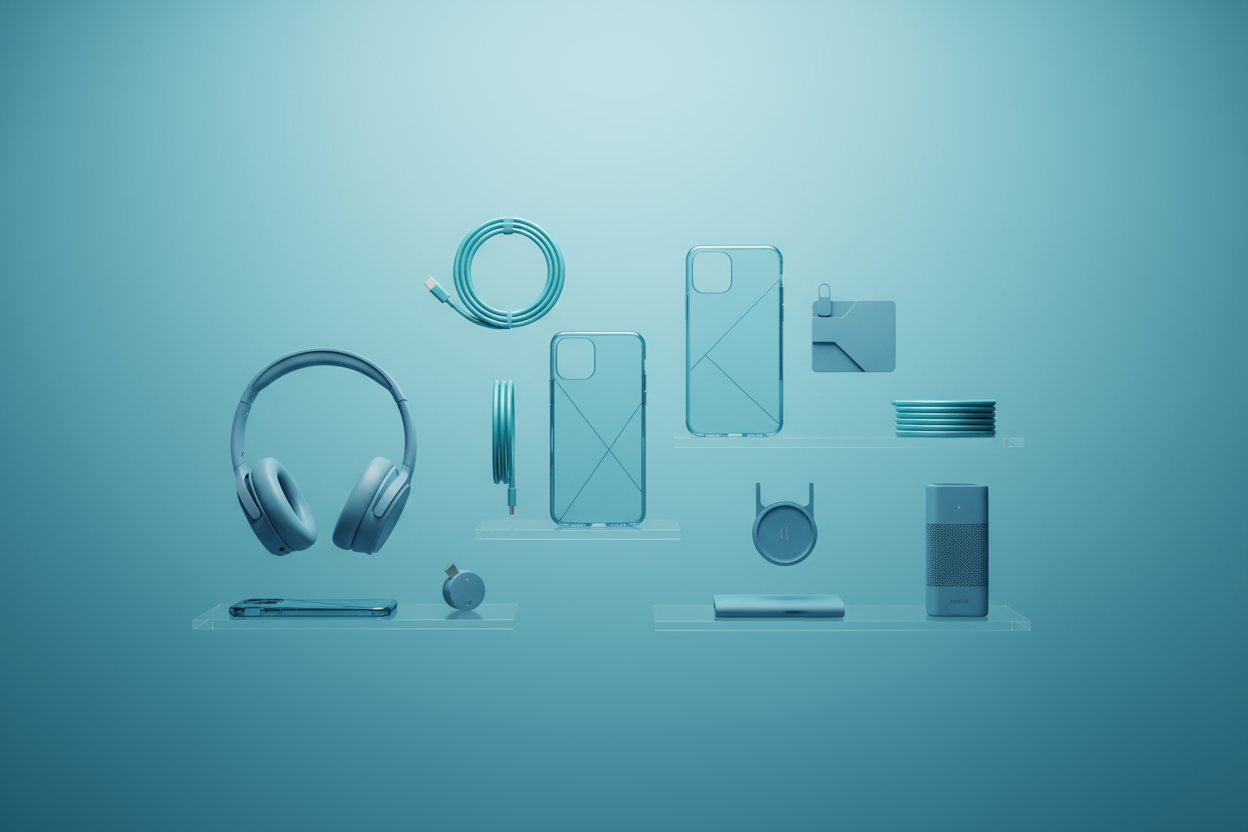 Accessories with on shelf with cyan clour gradient single tone 